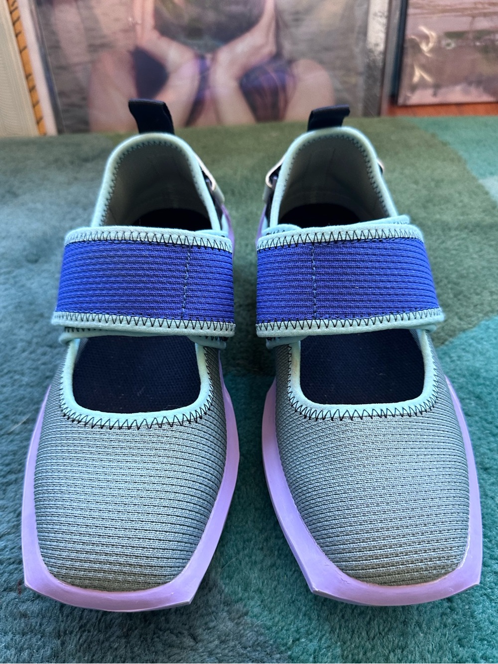 Fluevog EXCELLENT Angel Blair vegan Velcro strap green/blue/purple MJ sneaker -9 - Picture 6 of 16